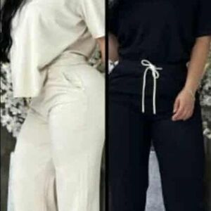 Stylish Women's Cream and Black Pants Set